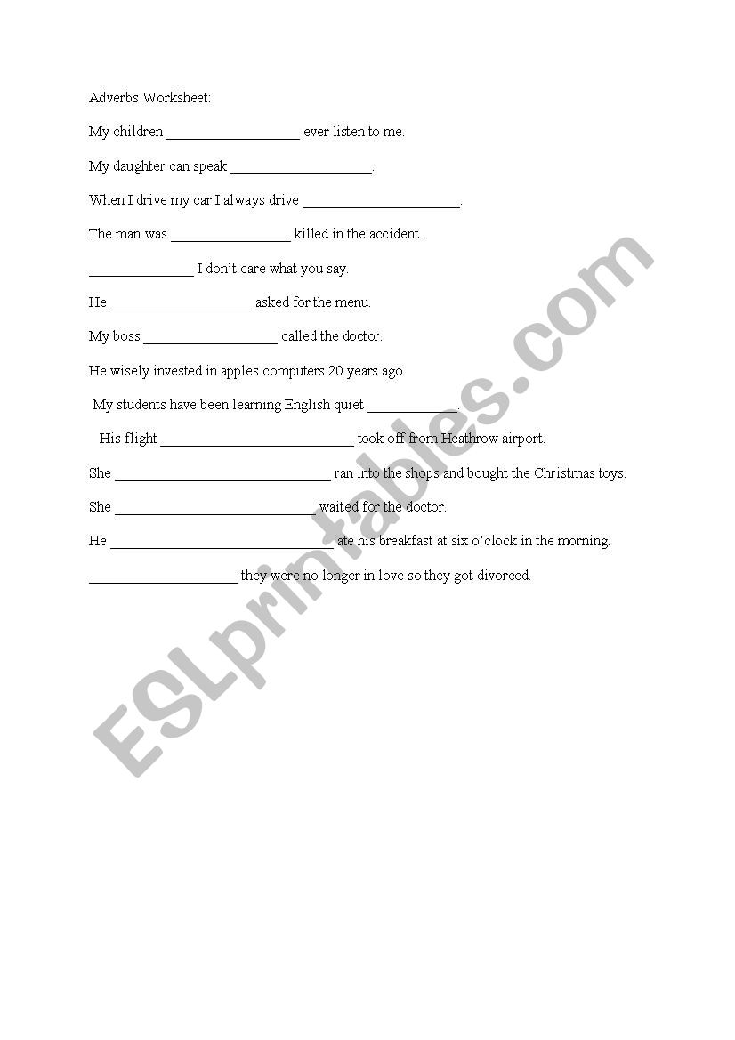 adverbs of manner worksheet worksheet