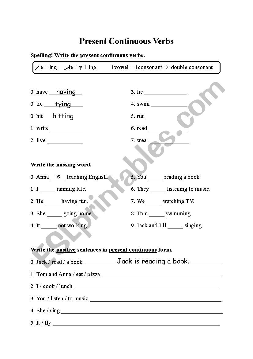 Present Continuous Worksheet (answers included) 