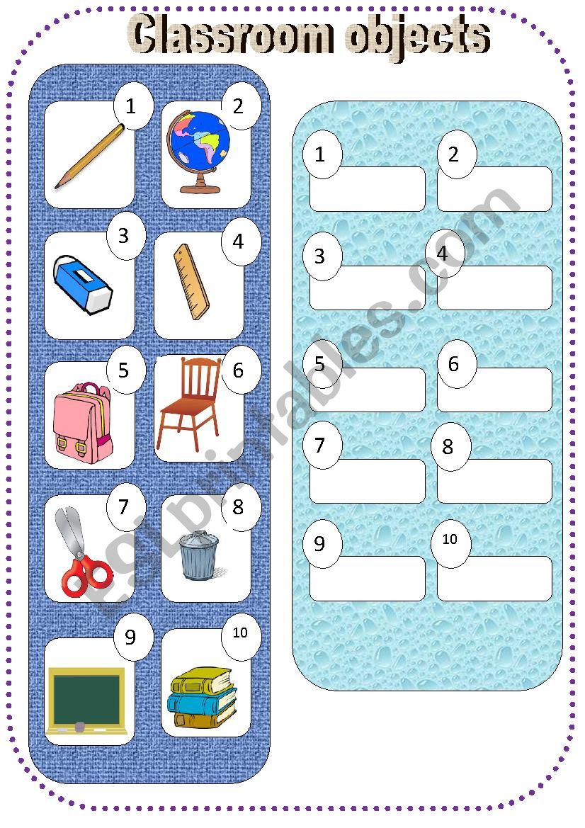 Classroom objects worksheet