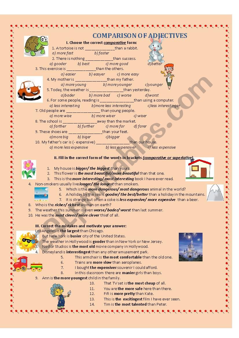 Adjectives - the degrees of comparison - worksheet/test
