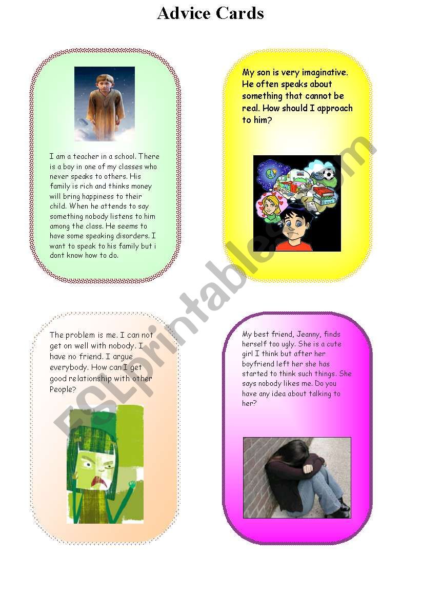 advice cards part1 worksheet