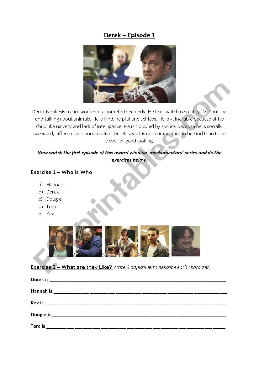 Derek - Pilot (A TV workesheet for the very first episode of Derek)