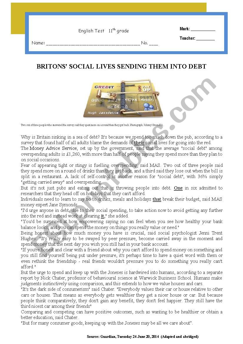 Test - Britons social lives sending them into debt