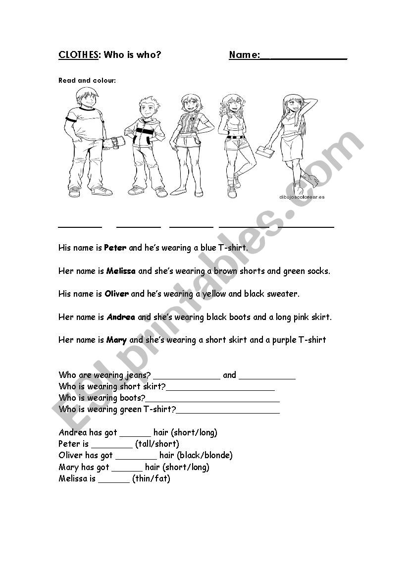 CLOTHES (Who is who?) - ESL worksheet by marisapazzz