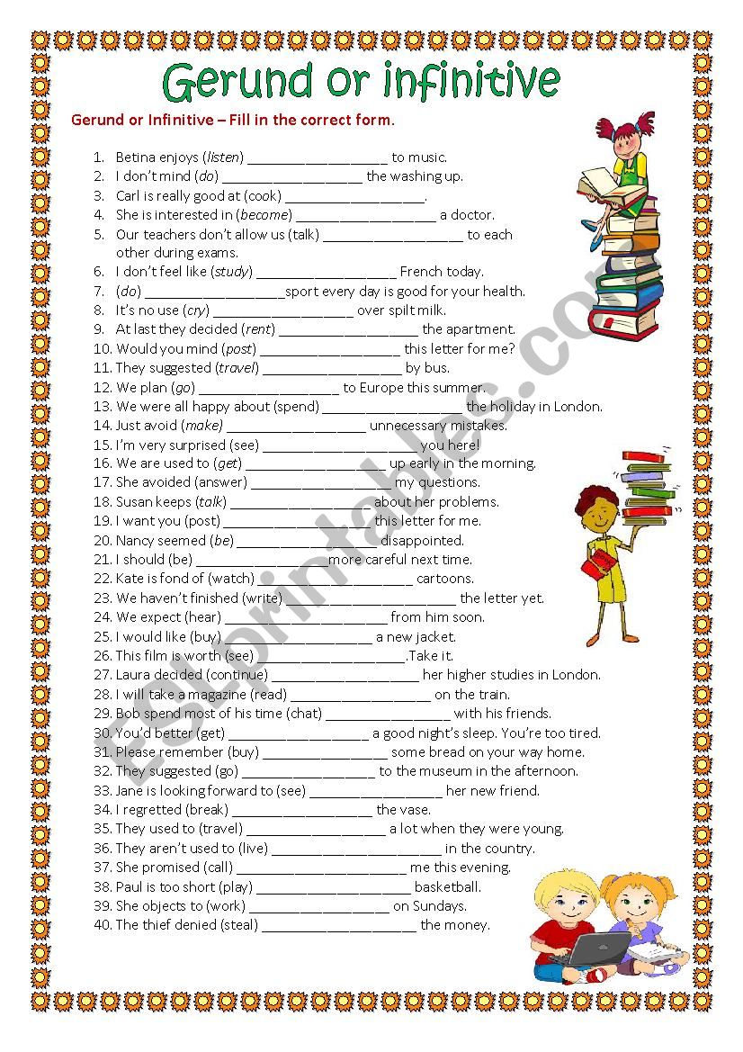 Gerunds and infinitives worksheet