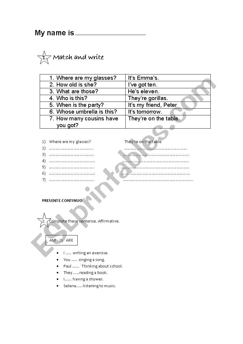 verb to be worksheet