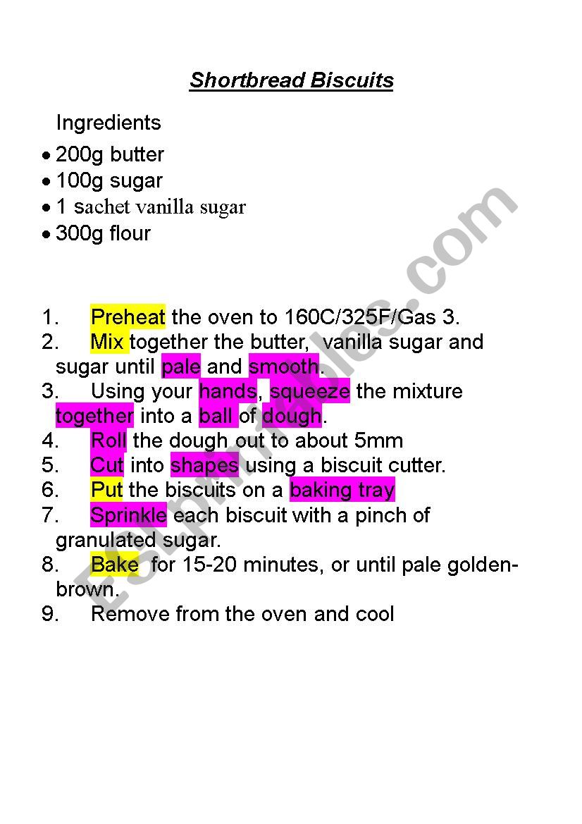 shortbread recipe worksheet