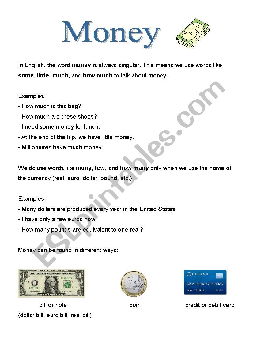 Money worksheet