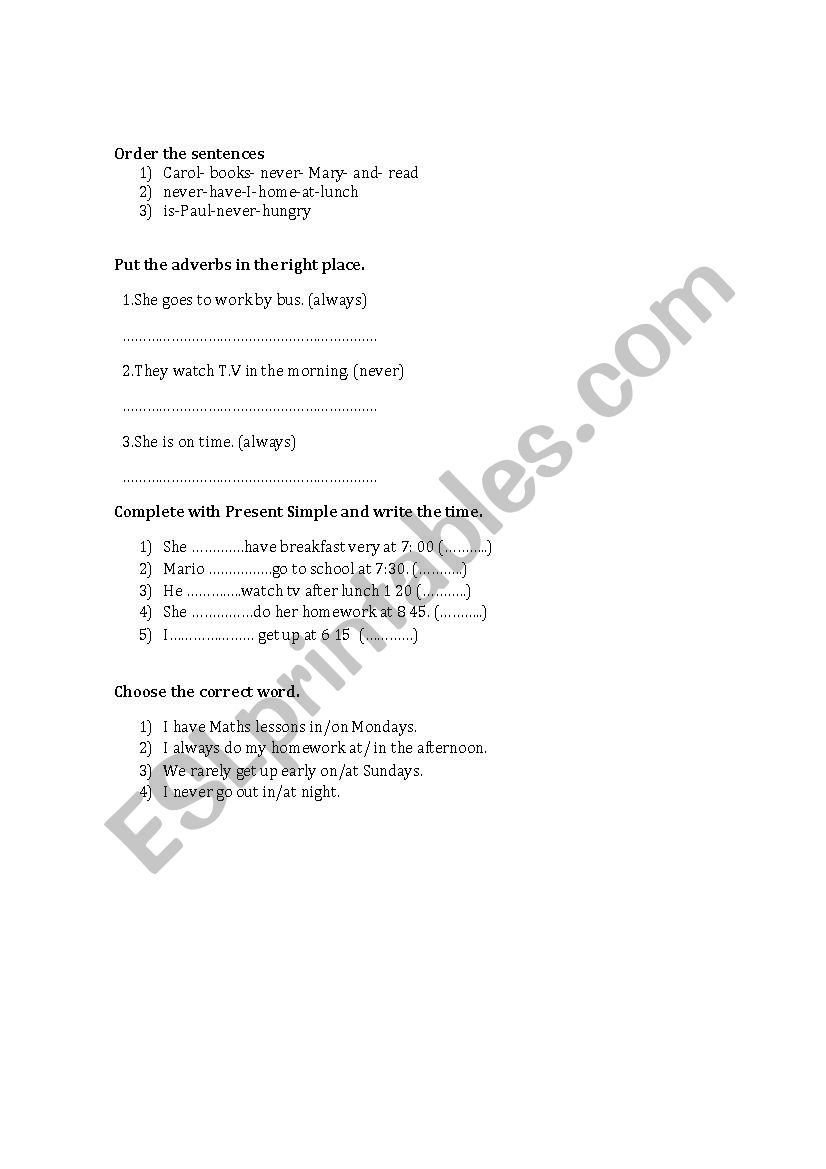 Present Simple Adverbs of Frequency