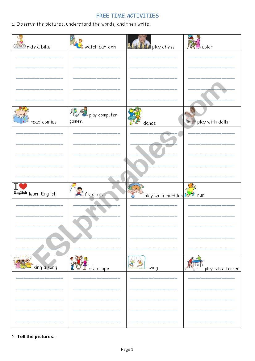 free time activities worksheet