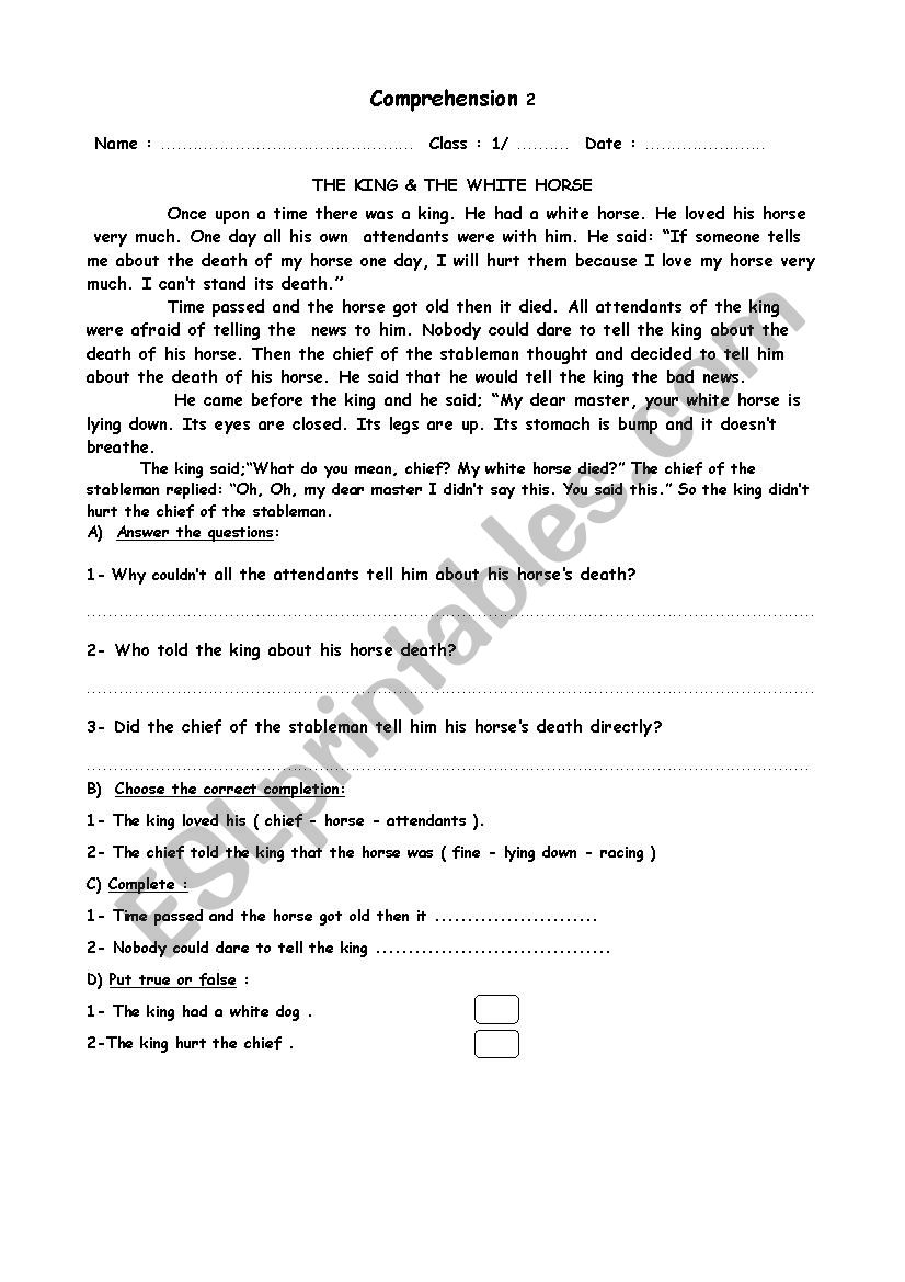 reading  worksheet