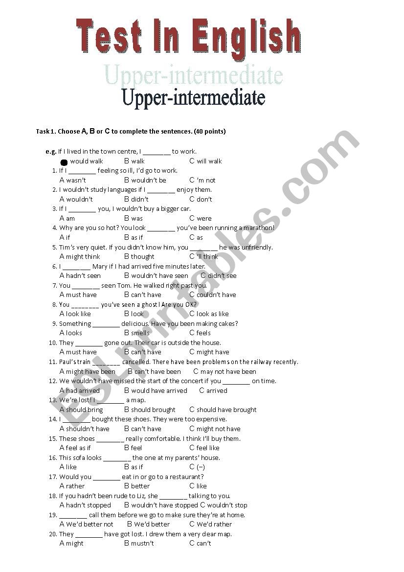 upper- intermediate level test