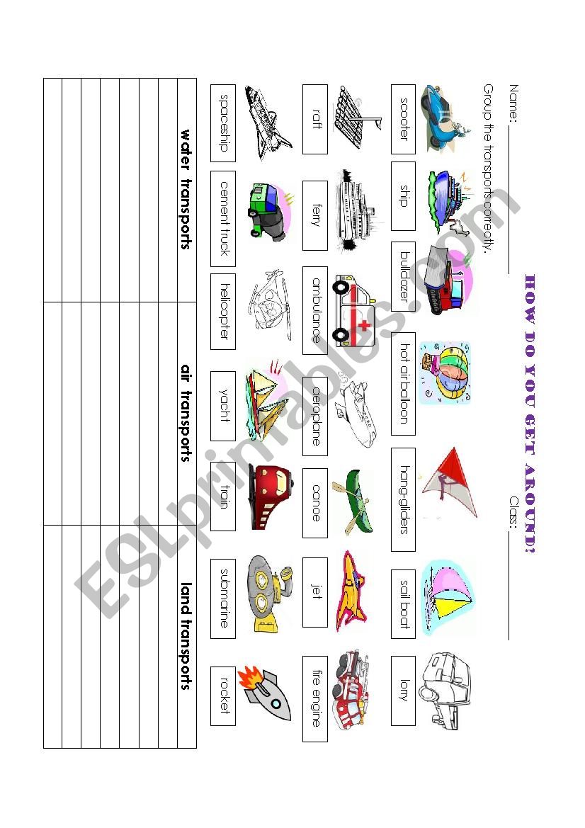 MEANS OF TRANSPORT worksheet