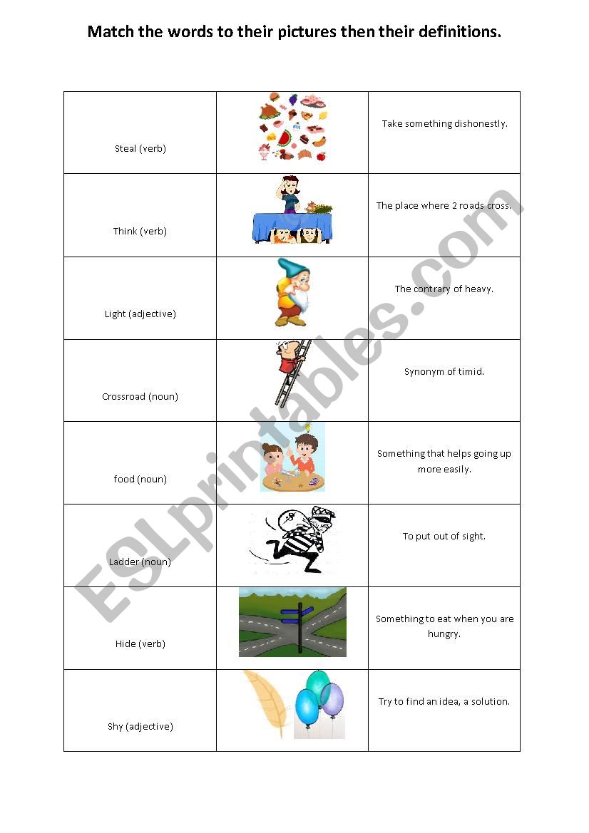 General vocabulary - 2 exercises - match & word ladders