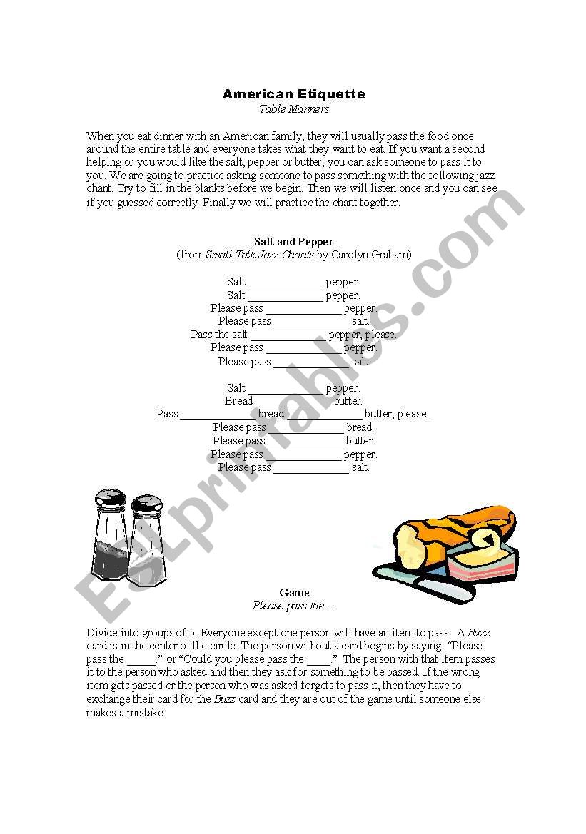 Table Manners Game and Jazz Chant