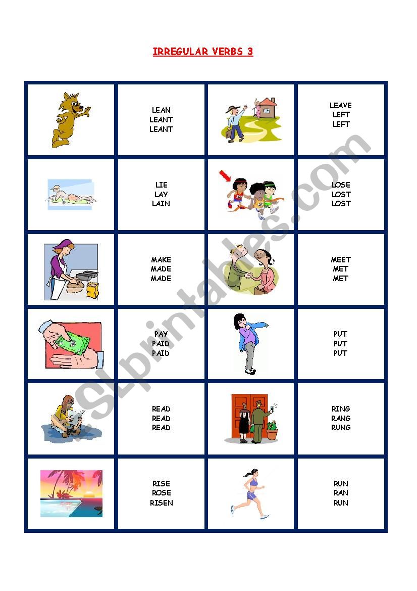 IRREGULAR VERBS PICTIONARY 3 worksheet