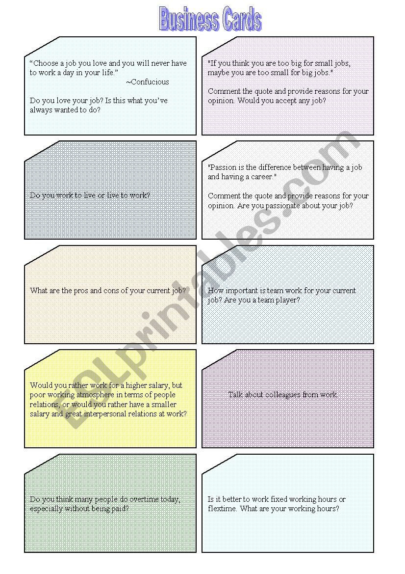50 conversation cards II, work and business