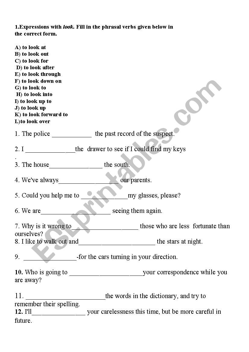 Phrasal Verbs worksheet