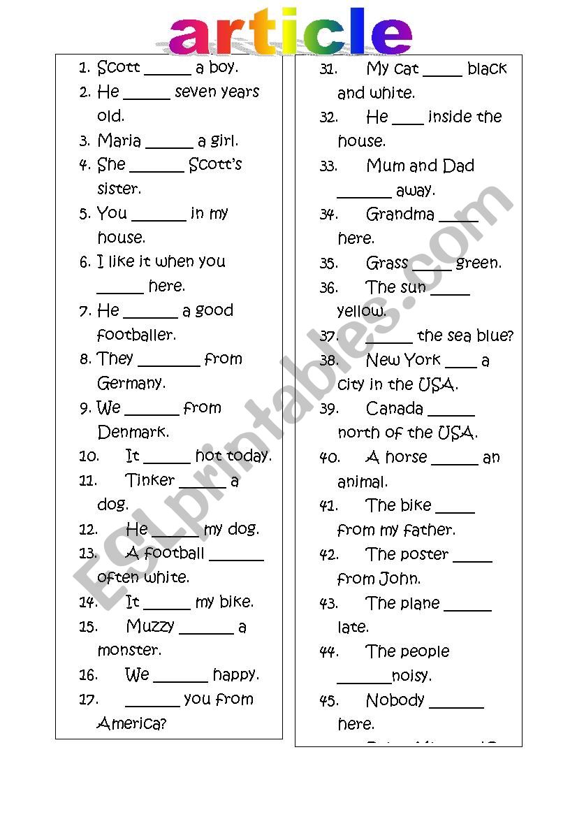 article worksheet