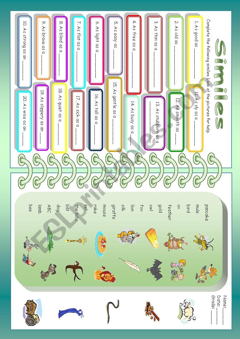 Similes worksheet