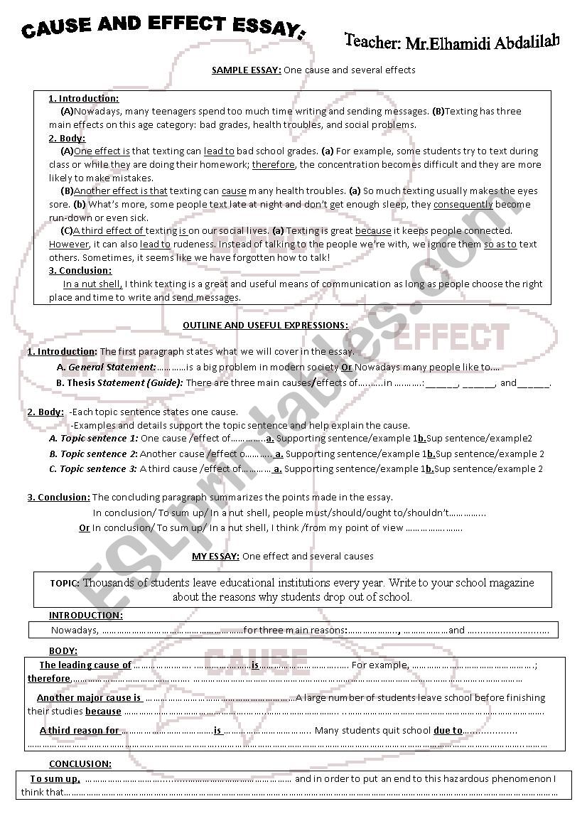 Cause and Effect Essay worksheet