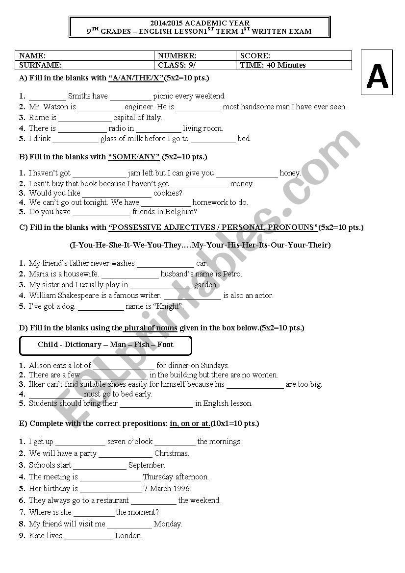 English Test-1 worksheet