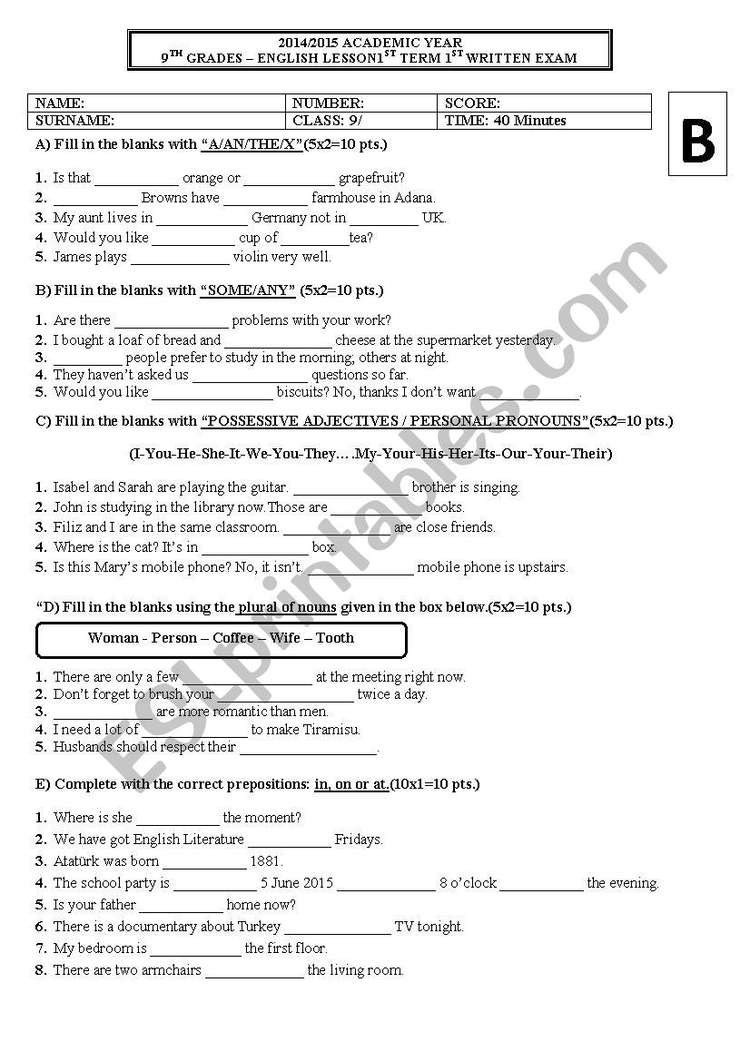English Test-2 worksheet
