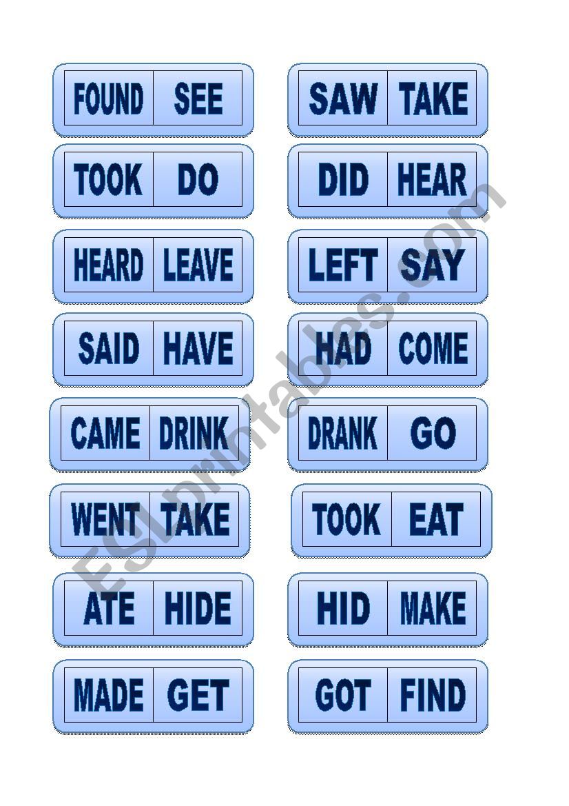 irregular verbs domino worksheet