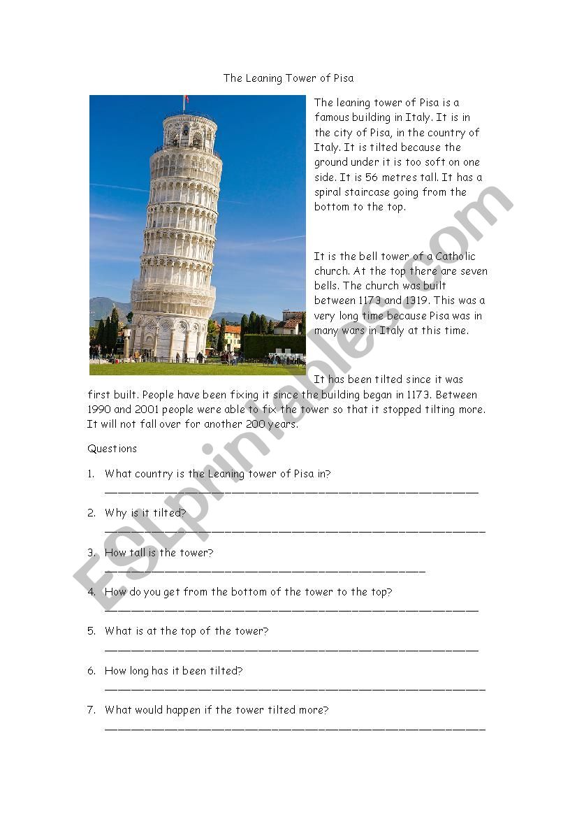 The Leaning Tower of Pisa worksheet