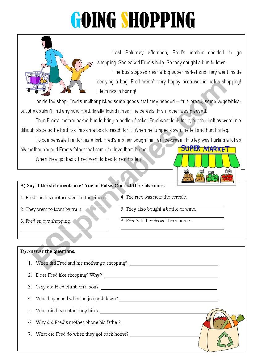 Going Shopping- reading worksheet