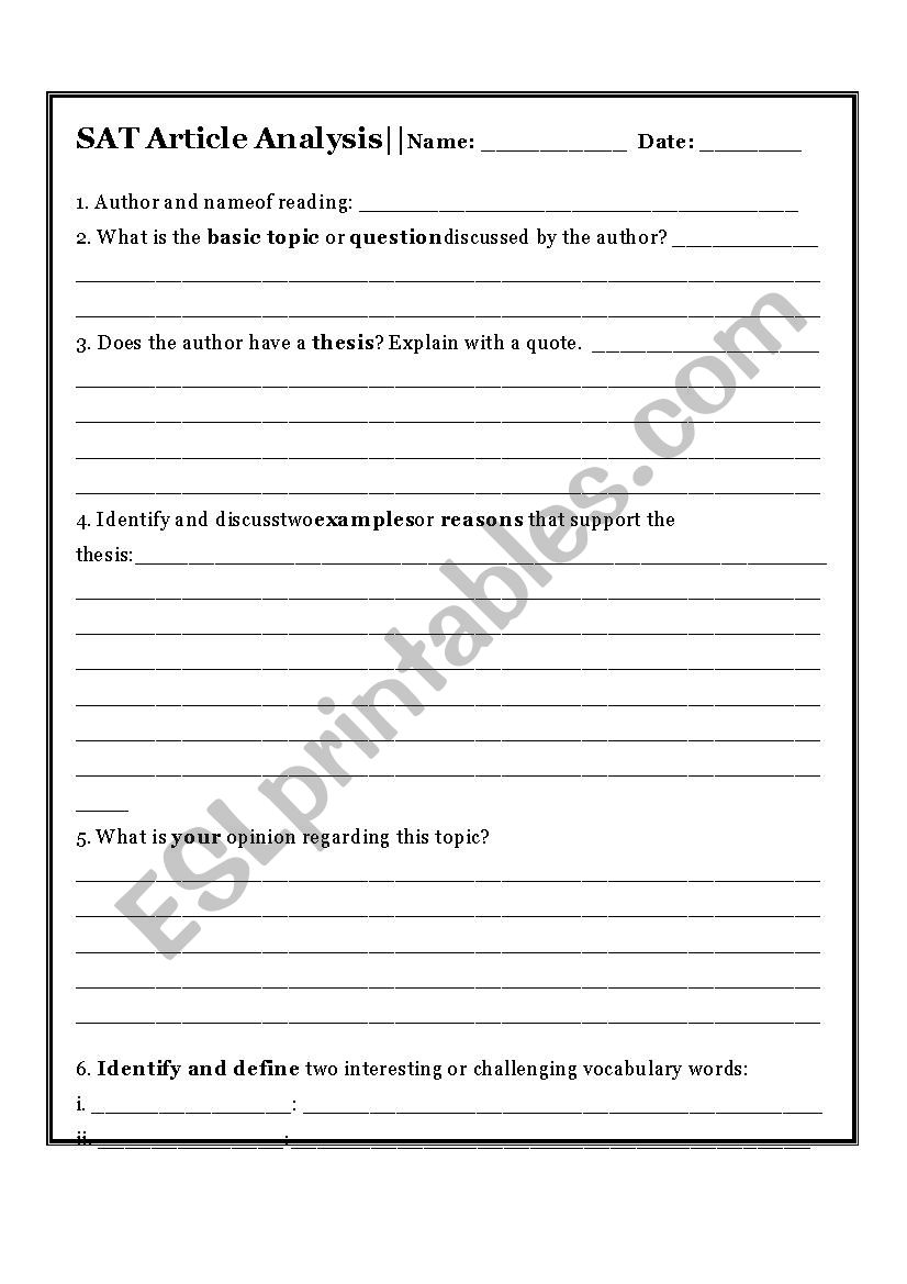 SAT Article Analysis worksheet