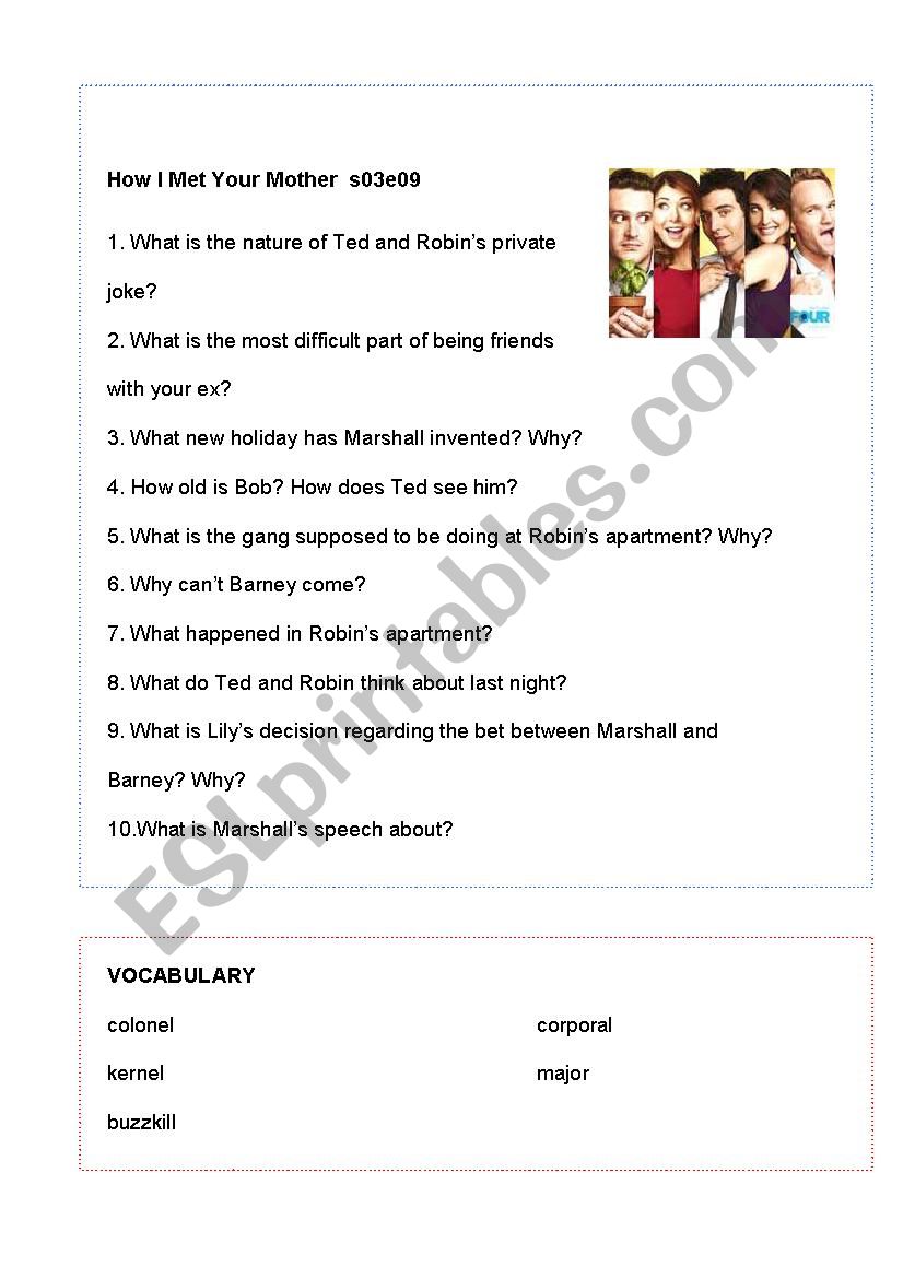 How I Met Your Mother Thanksgiving Episode worksheet