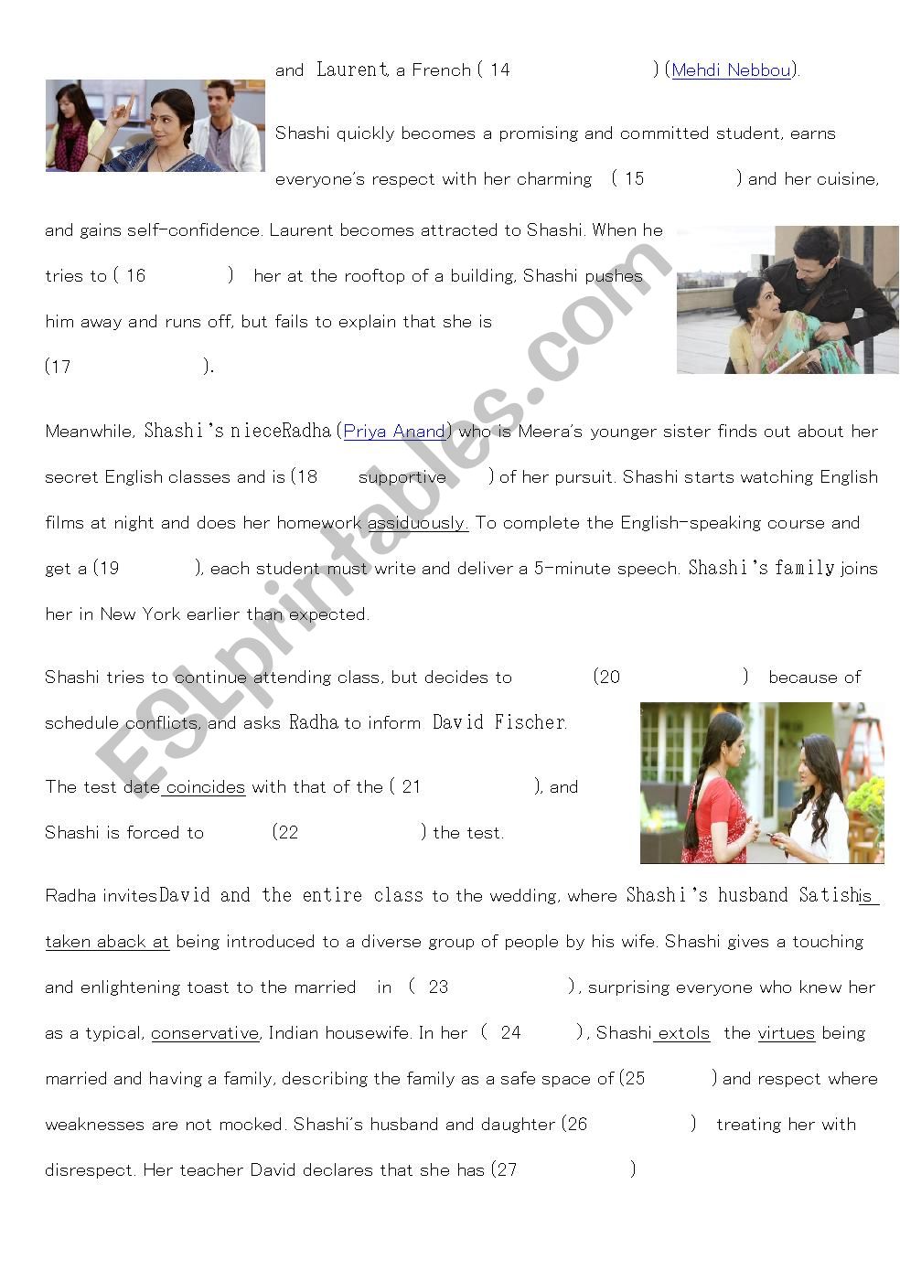 English Vinglish Worksheet 2 worksheet