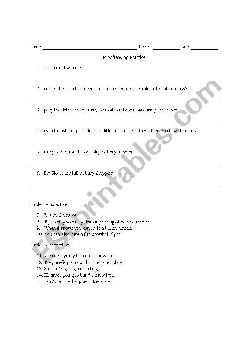 Proofreading Practice worksheet