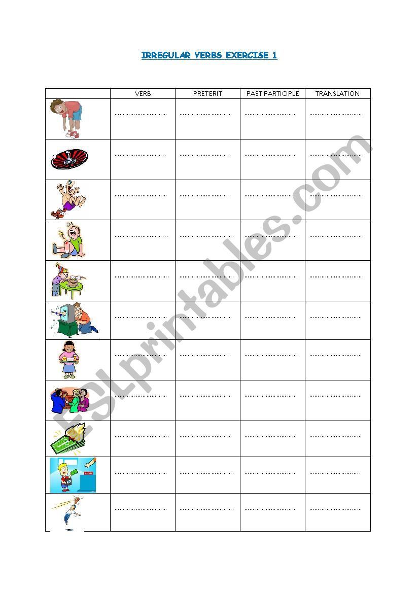 IRREGULAR VERBS EXERCISE 1 worksheet