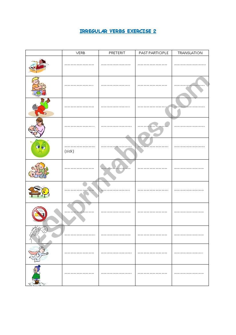 IRREGULAR VERBS EXERCISE 2 worksheet