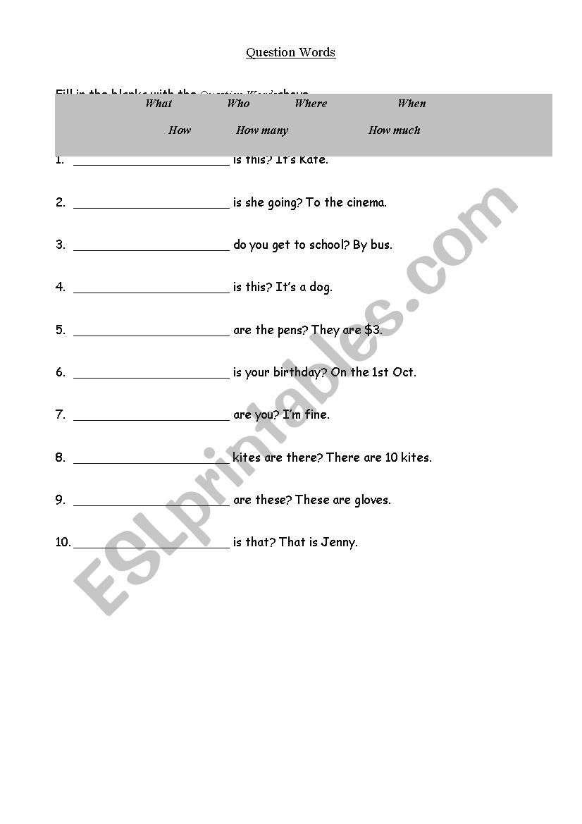 WH QS  worksheet