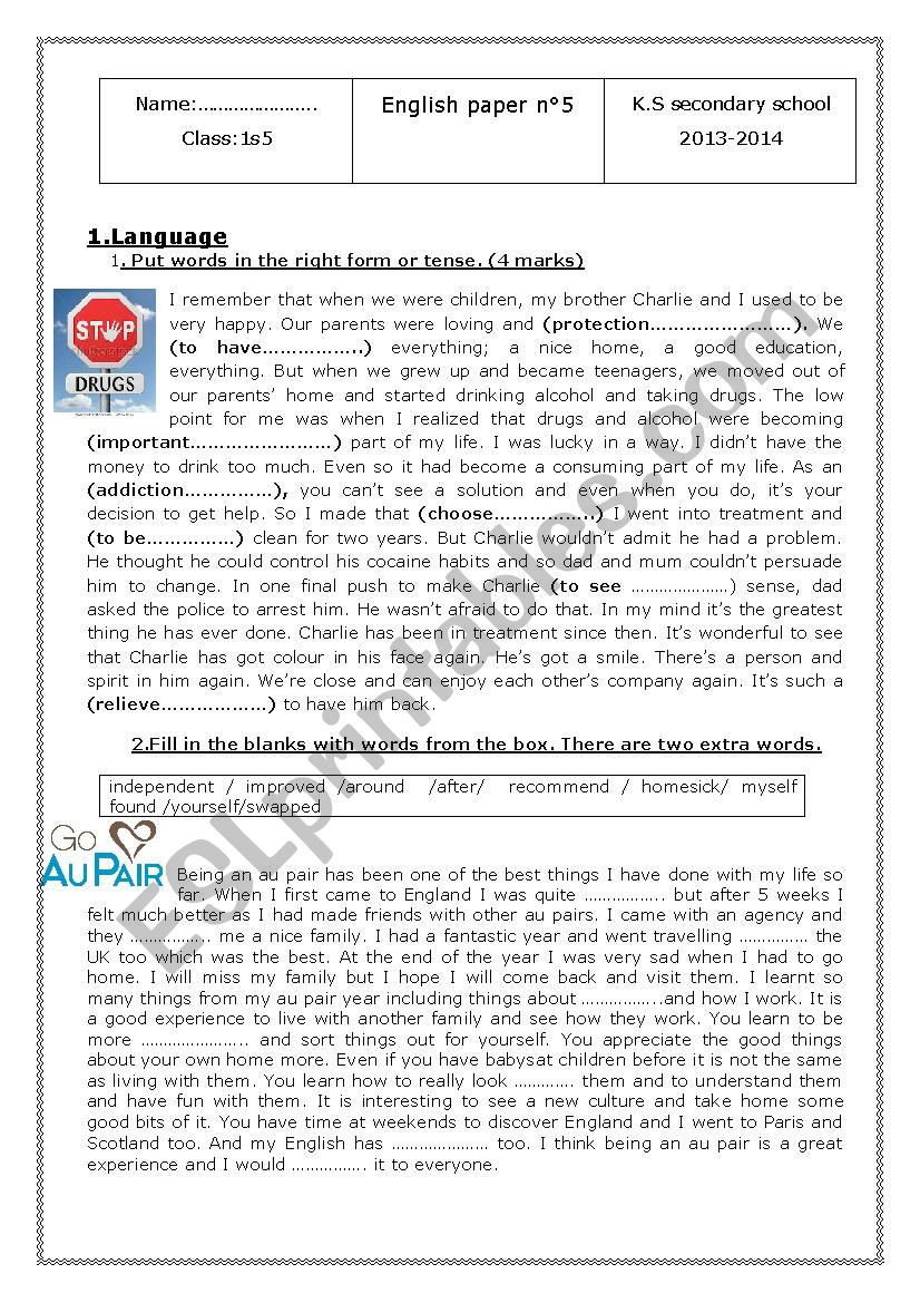 test for first form tunisian students (3rd term)