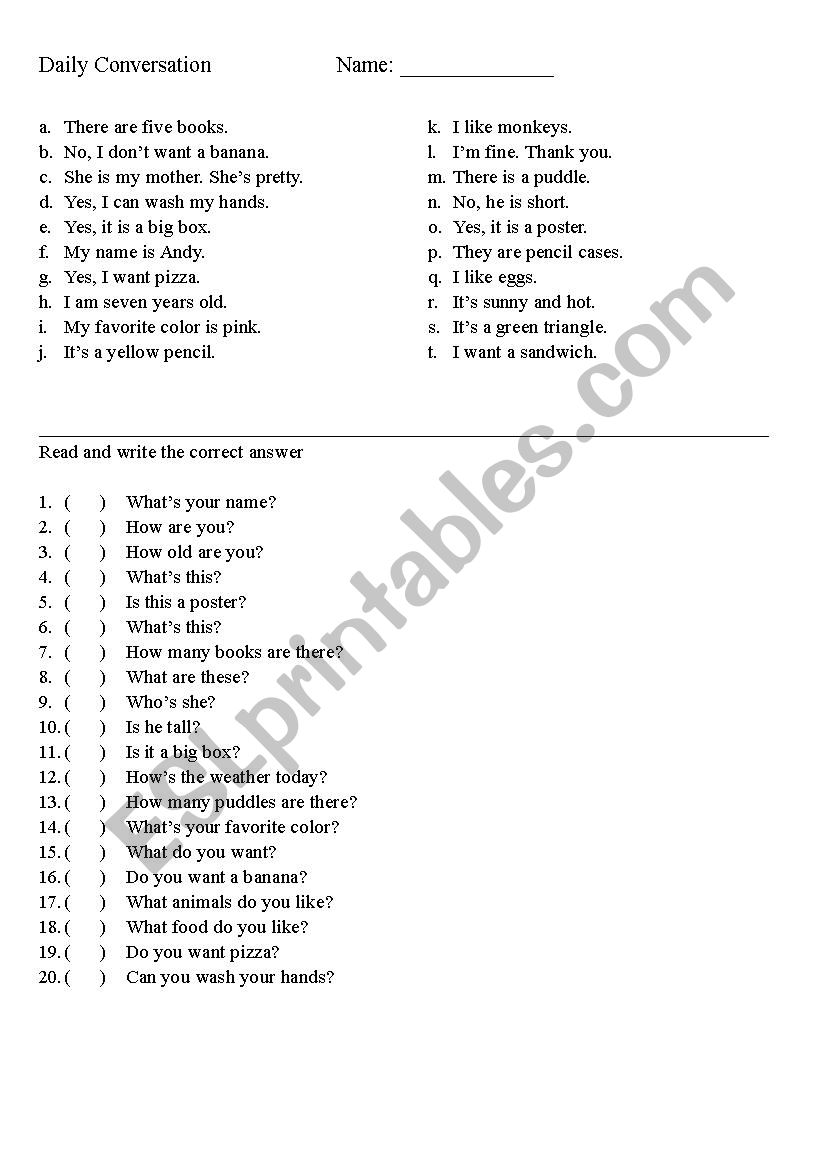 Daily Conversation worksheet