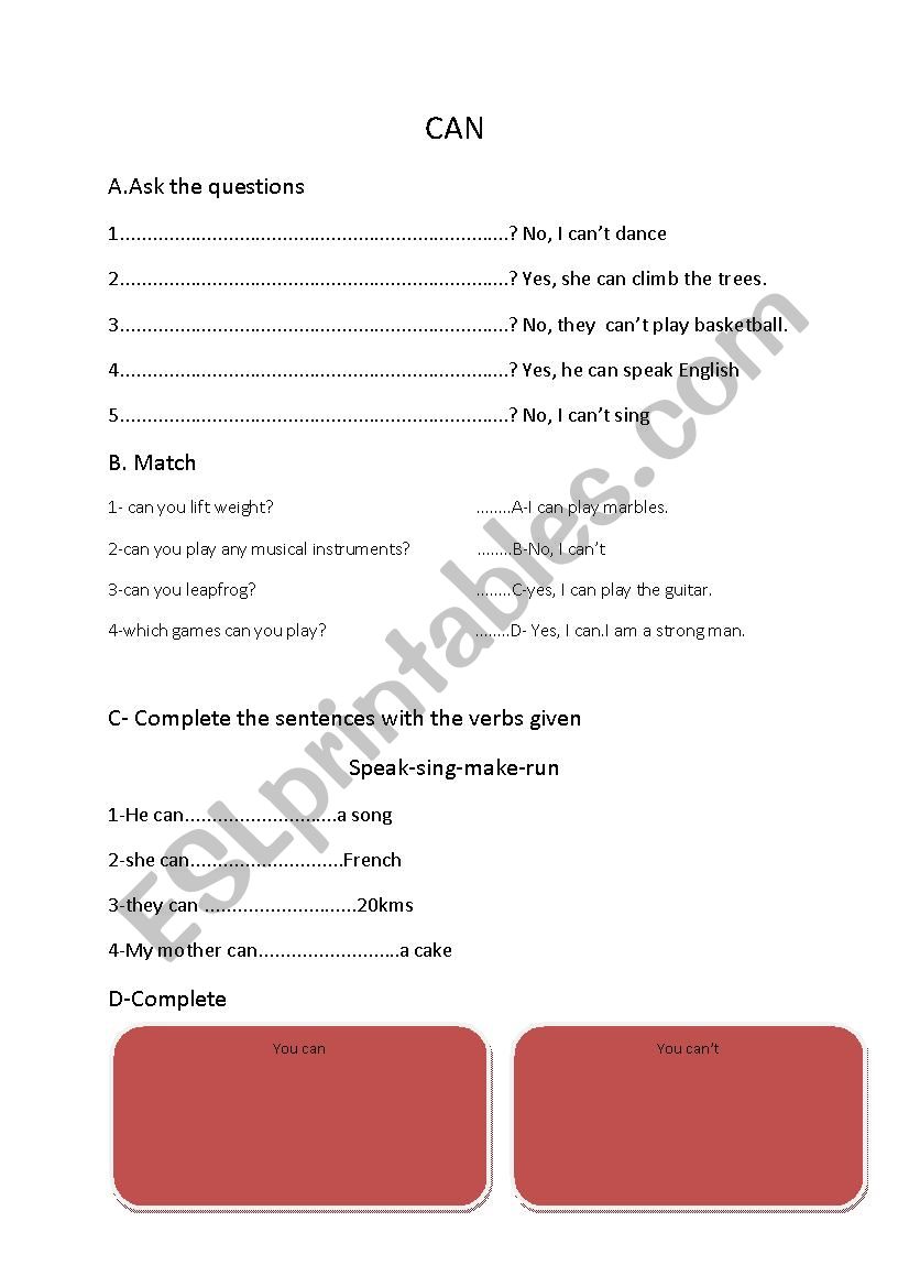 can worksheet