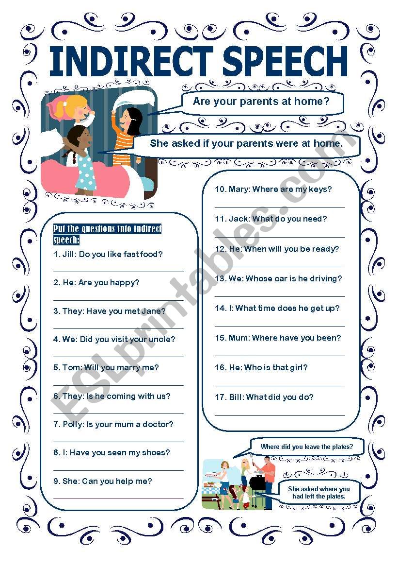 indirect speech worksheet ks2