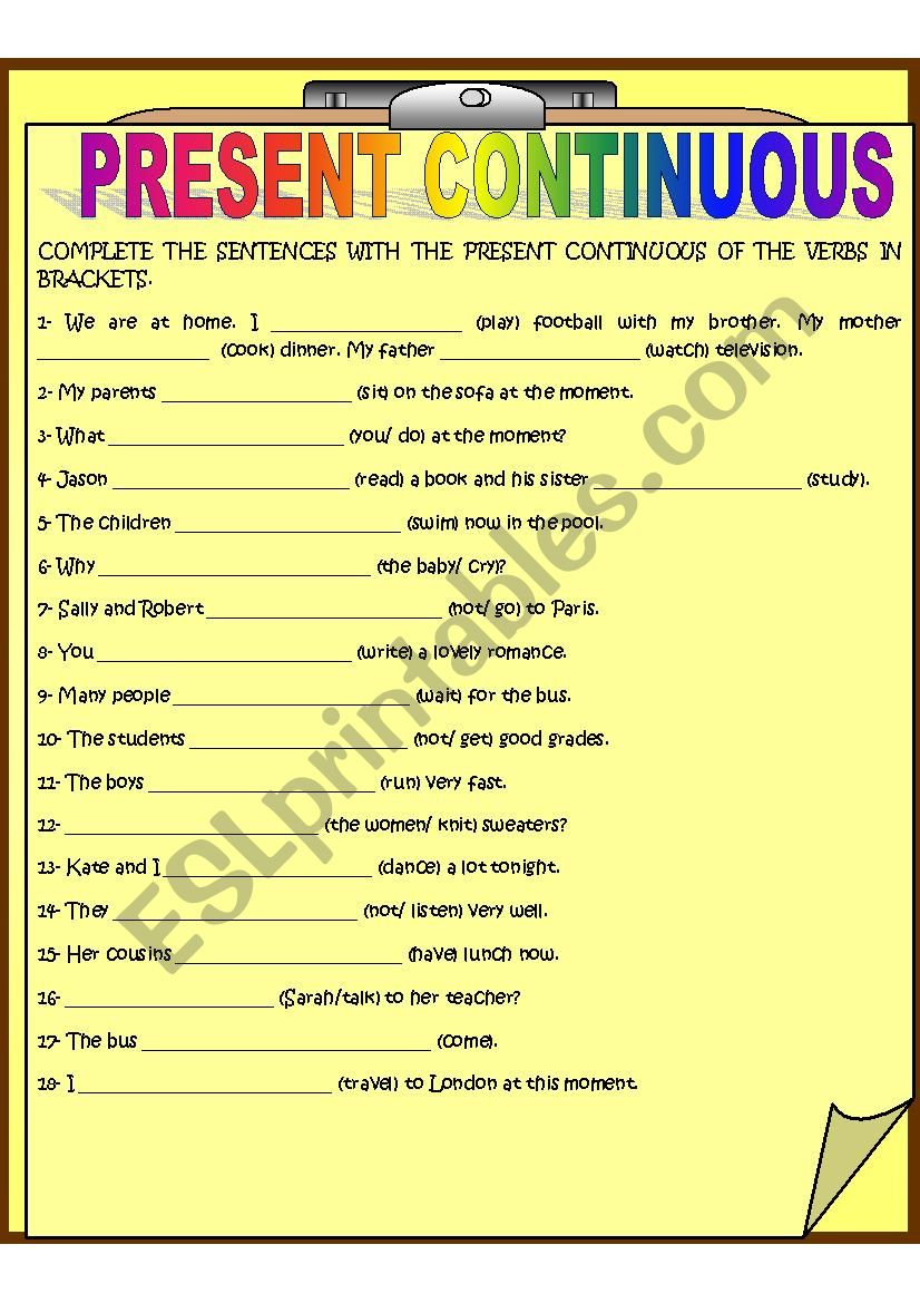 PRESENT CONTINUOUS worksheet