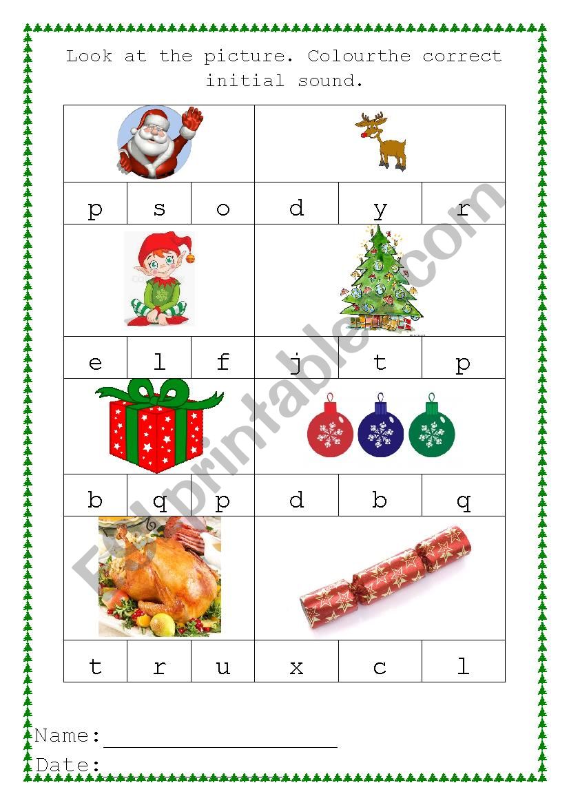 christmas Phonics - match initial sound to the picture