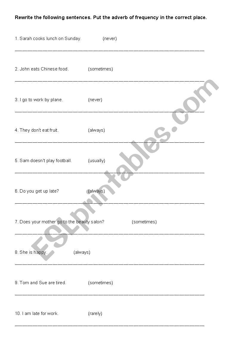 Adverbs of frequency worksheet