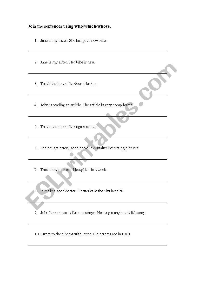 Relative pronouns and adverbs worksheet