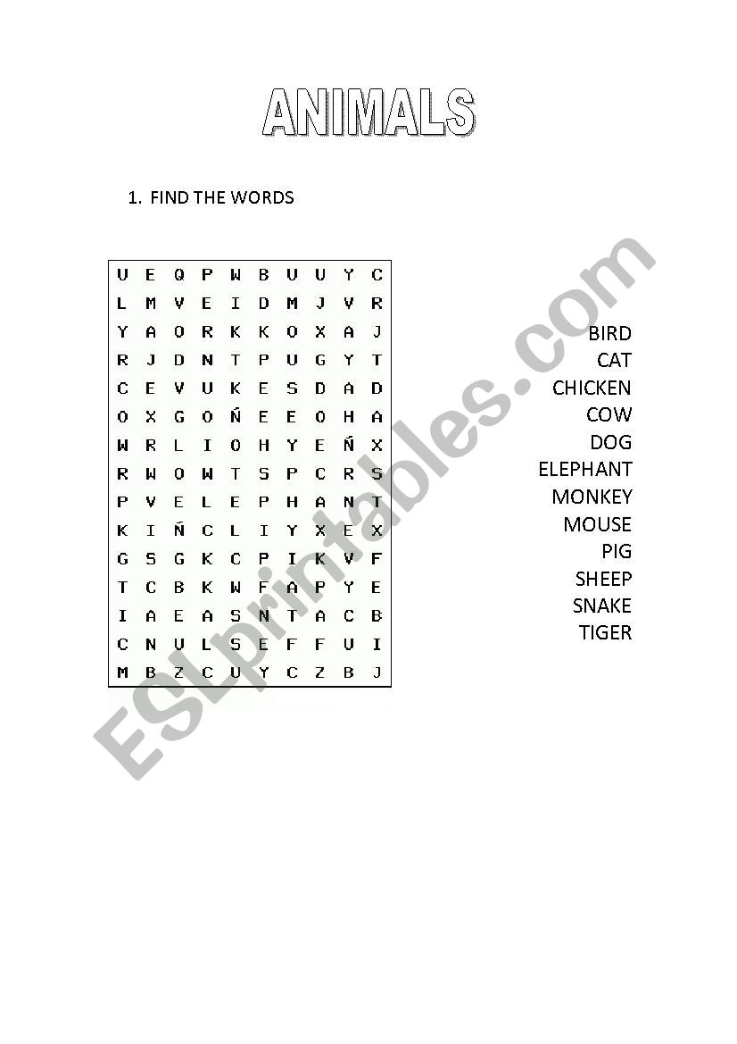 Animals worksheet