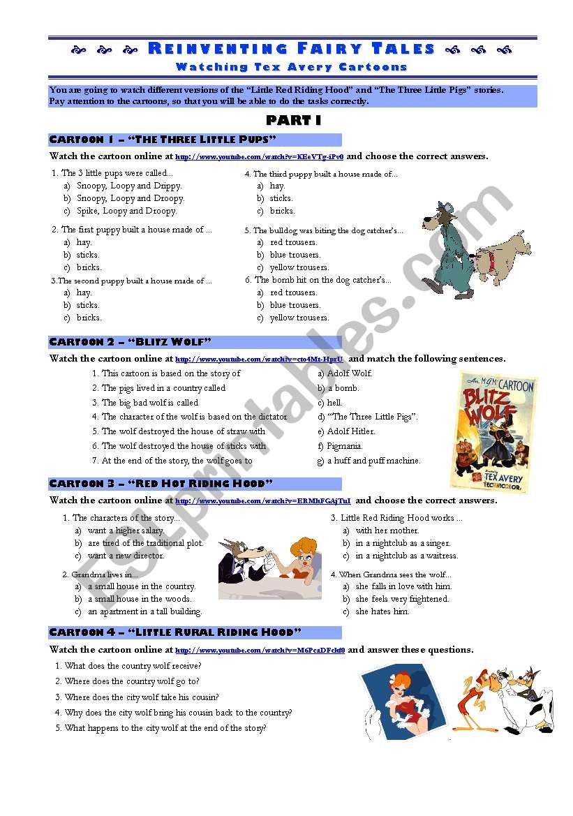 REINVENTING FAIRY TALES - cartoons worksheet