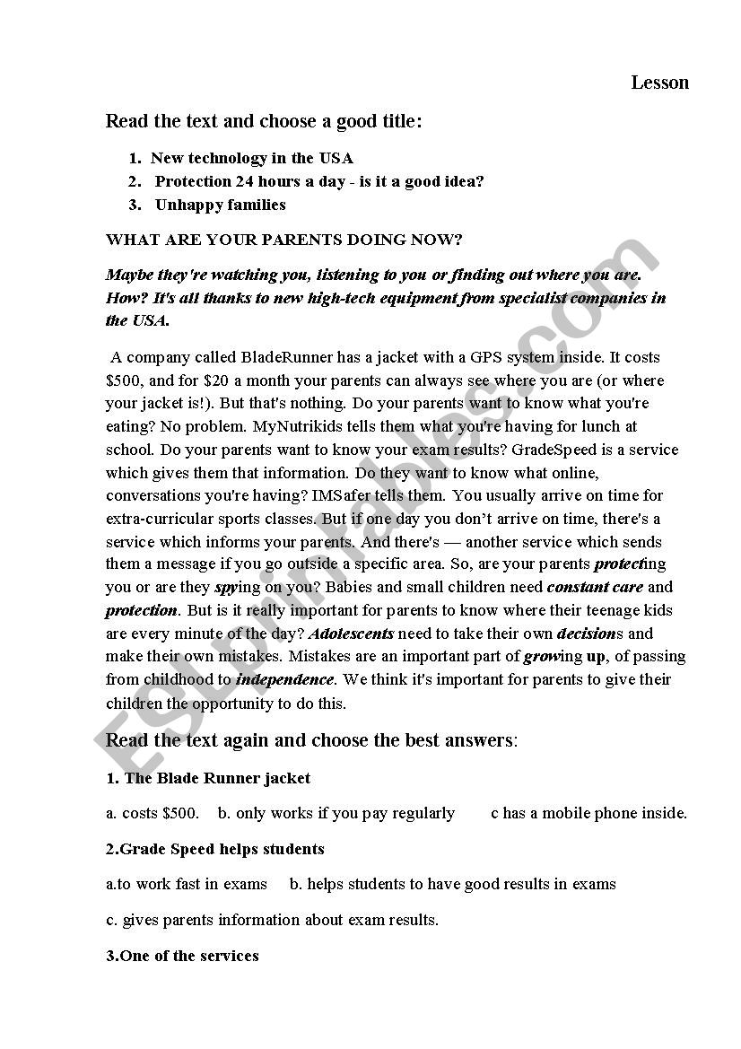 parents and children worksheet