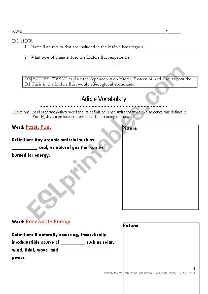 Middle East --Resources and Oil Vocab