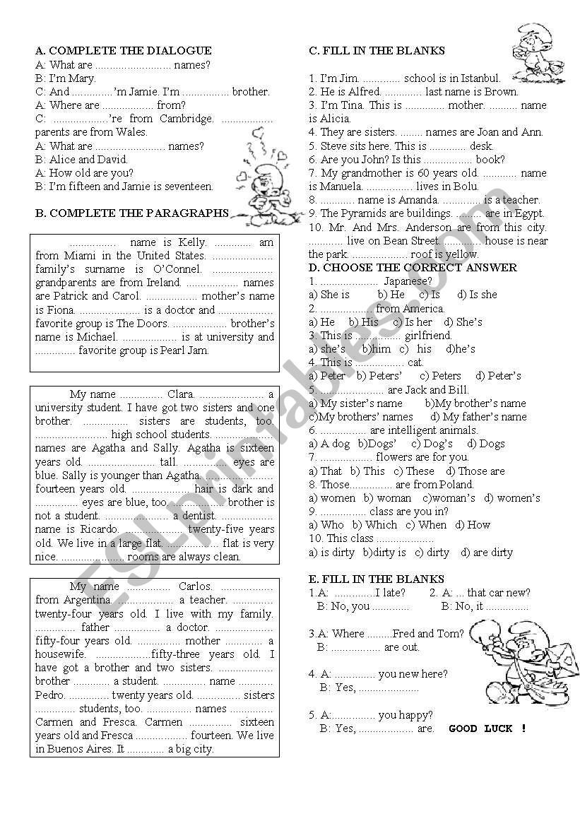 a quiz  or worksheet for beginners